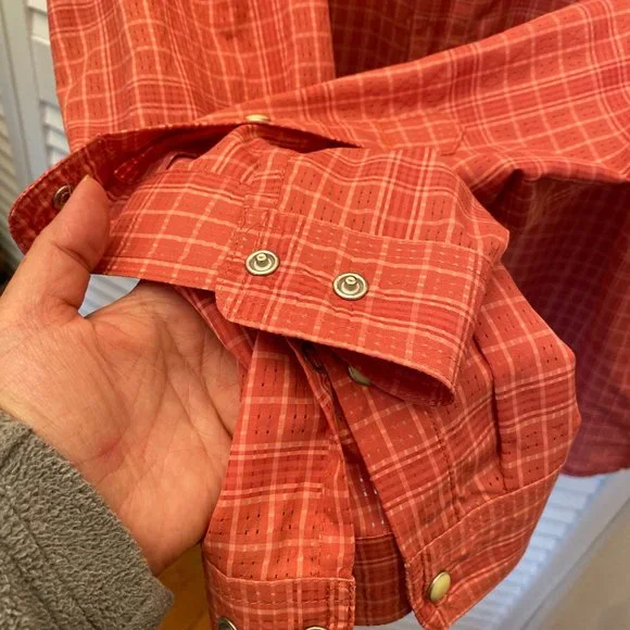 ORVIS men orange gingham style snap button shirt, XXL - Picture 9 of 13